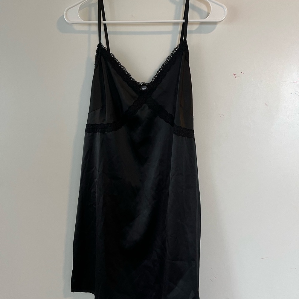 Colsie Black Satin Chemise with Lace Detail